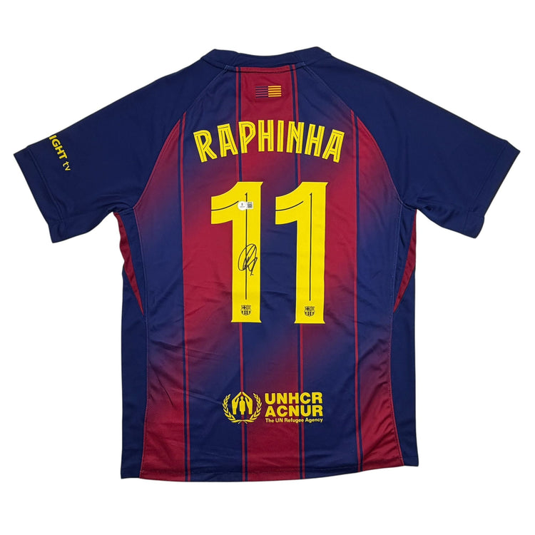 Autographed/Signed Raphinha Raphael Belloli FC Barcelona Blue #11 Soccer Jersey Beckett BAS COA