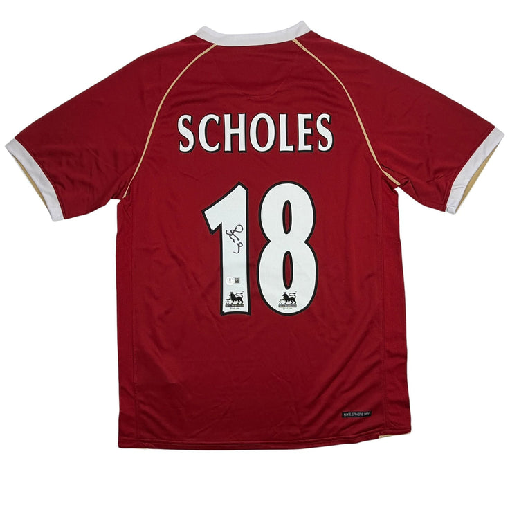 Autographed/Signed Paul Scholes Manchester United Maroon Soccer Futbol Jersey Beckett BAS COA