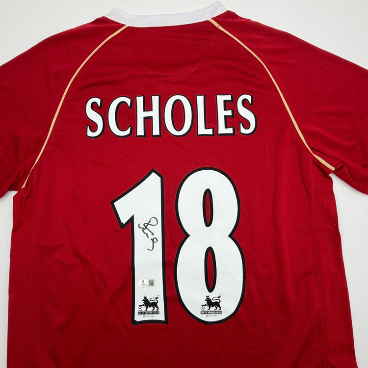 Autographed/Signed Paul Scholes Manchester United Maroon Soccer Futbol Jersey Beckett BAS COA