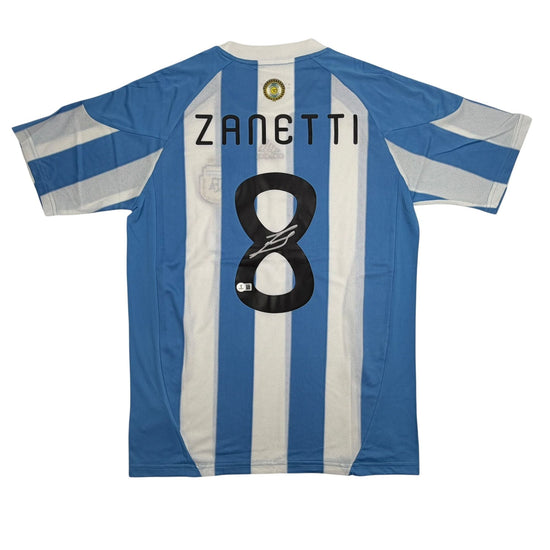 Autographed/Signed Javier Zanetti Argentina Blue/White Soccer World Cup Jersey Beckett BAS COA
