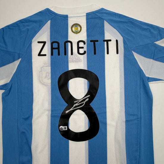 Autographed/Signed Javier Zanetti Argentina Blue/White Soccer World Cup Jersey Beckett BAS COA