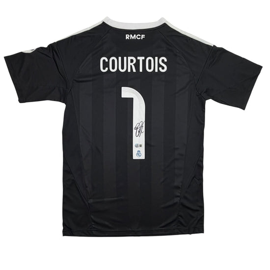 Autographed/Signed Thibaut Courtois Real Madrid Black Soccer Jersey Beckett BAS COA