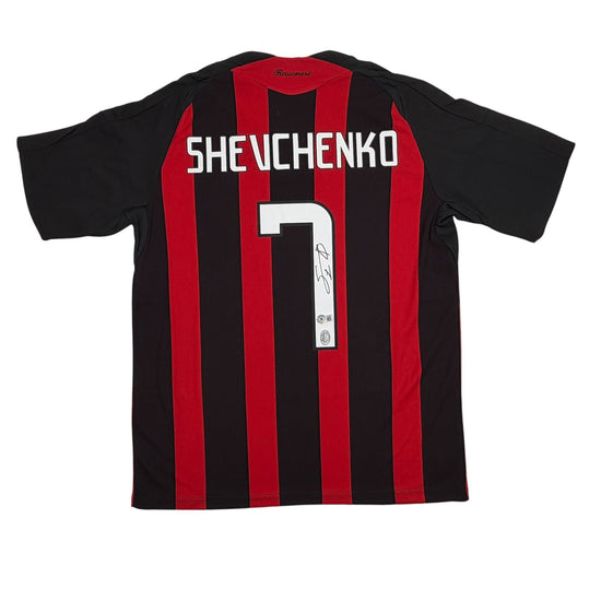 Autographed/Signed Andriy Shevchenko AC Milan Red Soccer Futbol Jersey Beckett BAS COA