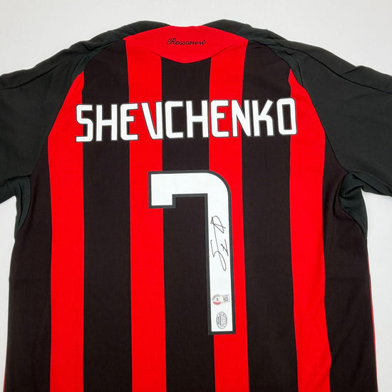 Autographed/Signed Andriy Shevchenko AC Milan Red Soccer Futbol Jersey Beckett BAS COA