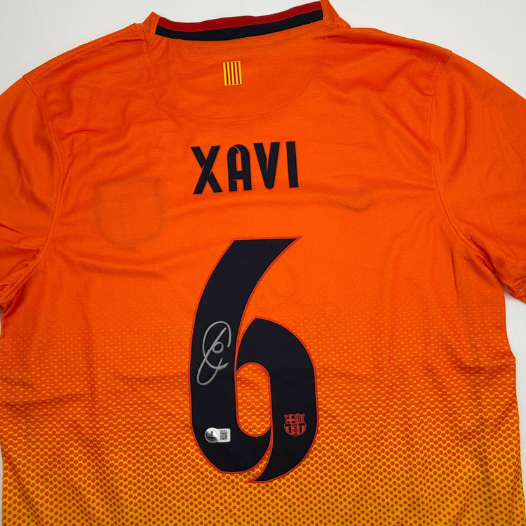 Autographed/Signed Xavi Hernandez FC Barcelona Orange Soccer Jersey Beckett BAS COA