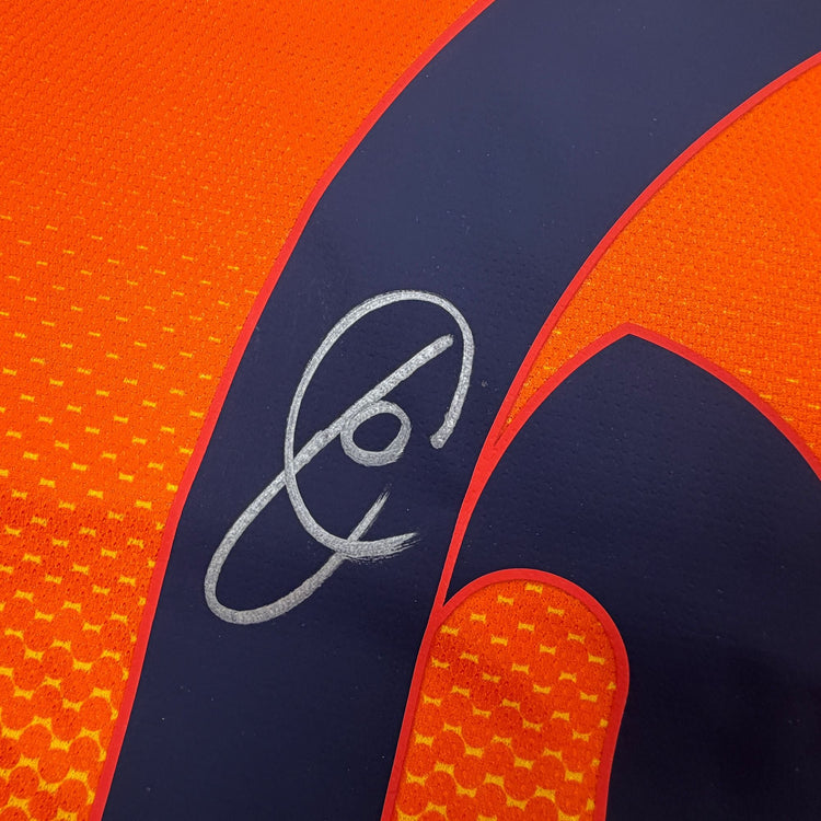 Autographed/Signed Xavi Hernandez FC Barcelona Orange Soccer Jersey Beckett BAS COA