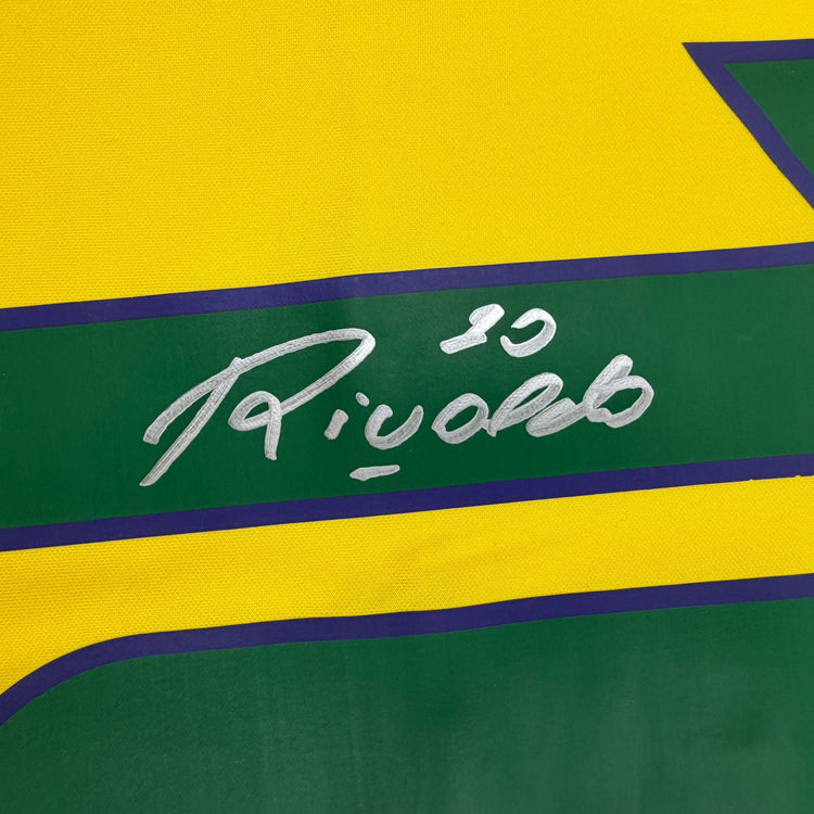 Autographed/Signed Rivaldo Brazil Yellow Soccer Futbol Jersey Beckett BAS COA