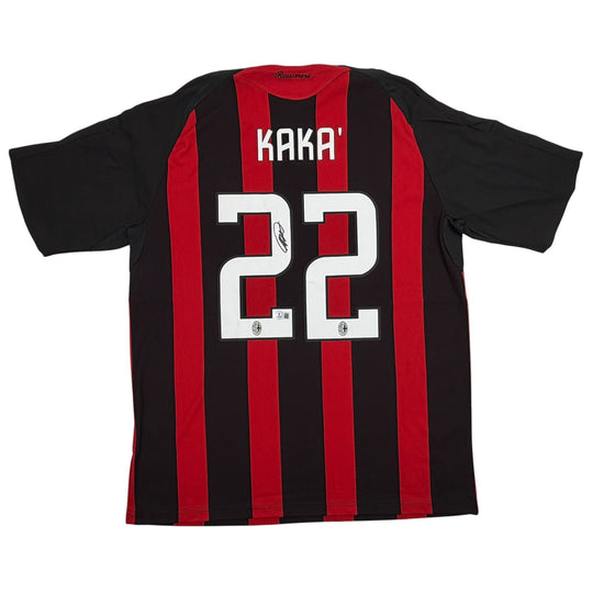 Autographed/Signed Ricardo Kaka AC Milan Black/White Soccer Futbol Jersey Beckett BAS COA