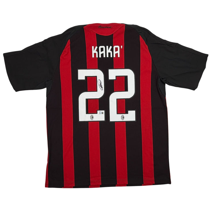 Autographed/Signed Ricardo Kaka AC Milan Black/White Soccer Futbol Jersey Beckett BAS COA