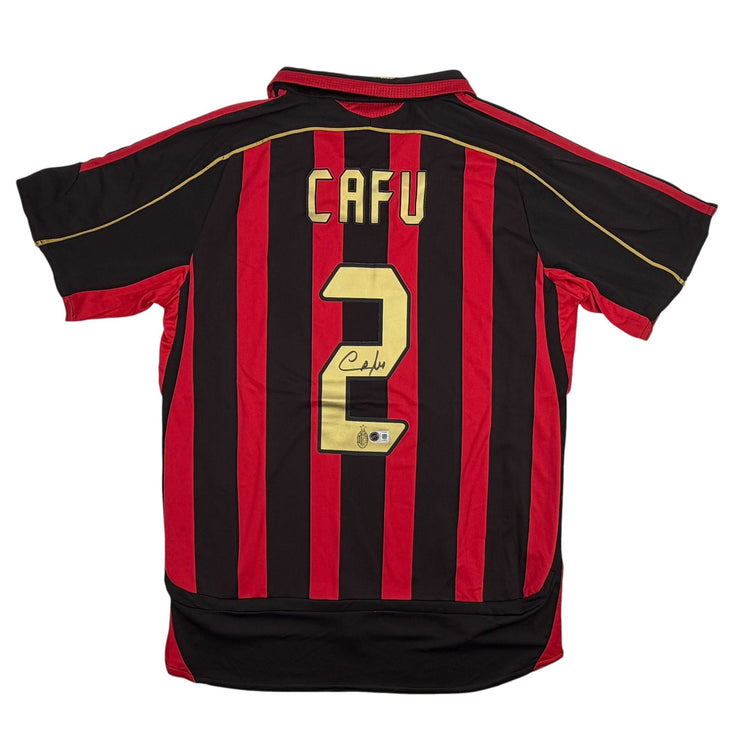 Autographed/Signed Cafu AC Milan Black/Red Soccer Futbol Jersey Beckett BAS COA