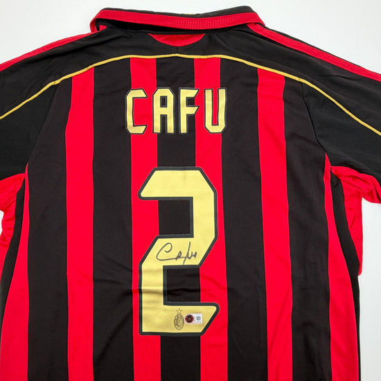 Autographed/Signed Cafu AC Milan Black/Red Soccer Futbol Jersey Beckett BAS COA