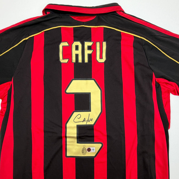 Autographed/Signed Cafu AC Milan Black/Red Soccer Futbol Jersey Beckett BAS COA