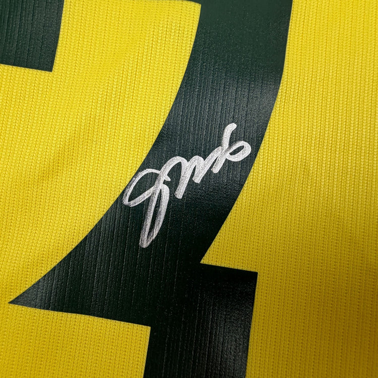 Autographed/Signed Gabriel Brazil Yellow Soccer Futbol Jersey Beckett BAS COA