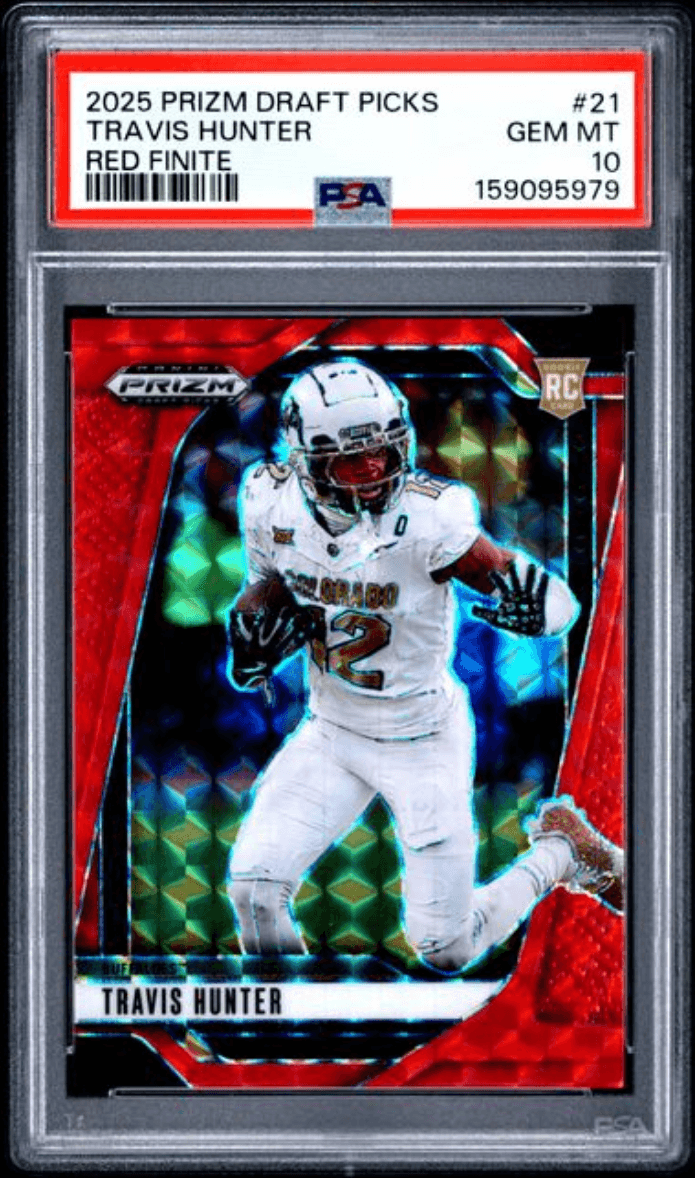 Graded 2025 Panini Prizm Draft Picks Travis Hunter #21 Red Finite /125 Rookie RC Football Card PSA 10 Gem Mint