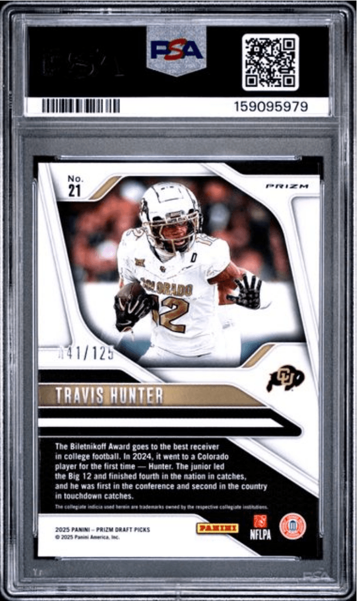 Graded 2025 Panini Prizm Draft Picks Travis Hunter #21 Red Finite /125 Rookie RC Football Card PSA 10 Gem Mint