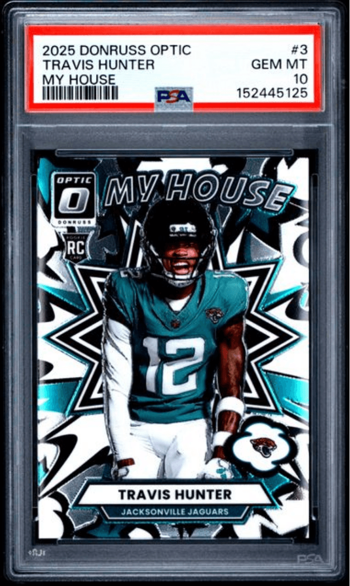 Graded 2025 Panini Donruss Optic Travis Hunter #3 My House Rookie RC Football Card PSA 10 Gem Mint
