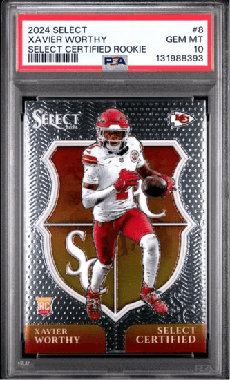 Graded 2024 Panini Select Xavier Worthy #8 Select Certified Rookie RC Football Card PSA 10 Gem Mint