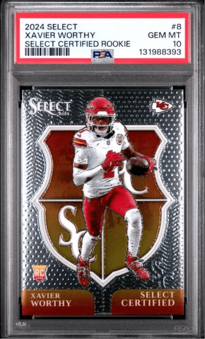 Graded 2024 Panini Select Xavier Worthy #8 Select Certified Rookie RC Football Card PSA 10 Gem Mint