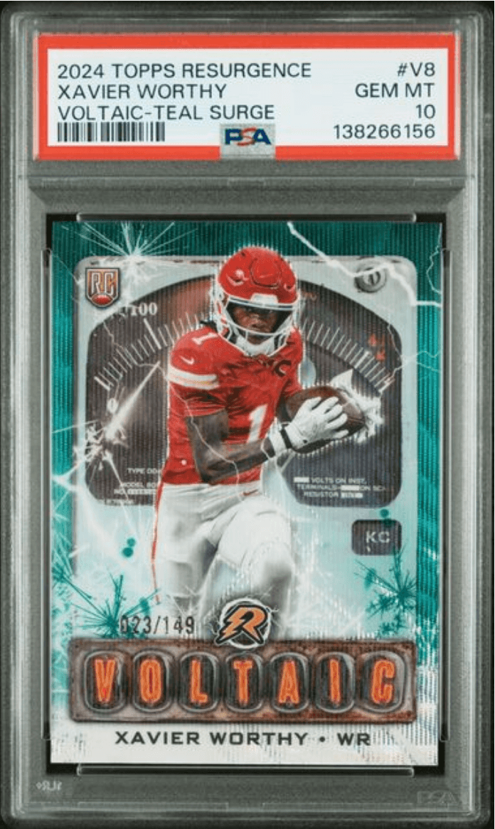 Graded 2024 Topps Resurgence Xavier Worthy #V8 Voltaic Teal Surge /149 Rookie RC Football Card PSA 10 Gem Mint