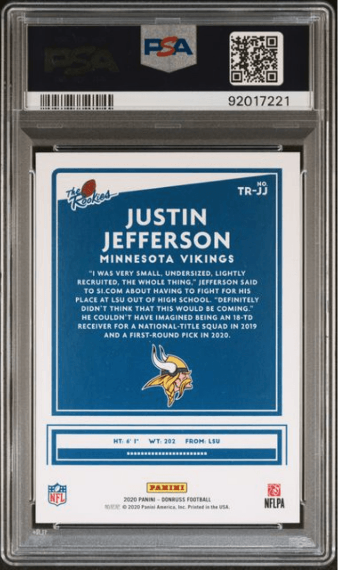 Graded 2020 Panini Donruss Justin Jefferson #TRJJ The Rookies Rookie RC Football Card PSA 10 Gem Mint