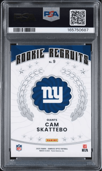 Graded 2025 Panini Donruss Optic Cam Skattebo #9 Rookie Recruits Rookie RC Football Card PSA 10 Gem Mint
