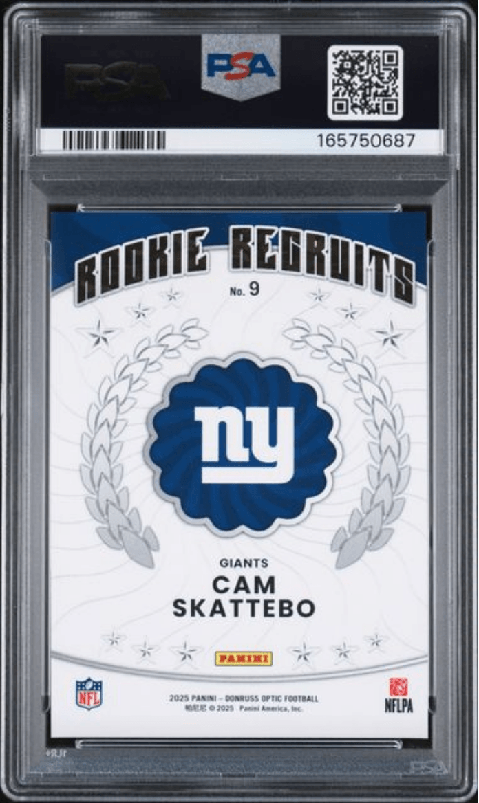 Graded 2025 Panini Donruss Optic Cam Skattebo #9 Rookie Recruits Rookie RC Football Card PSA 10 Gem Mint