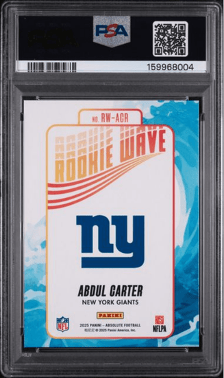 Graded 2025 Panini Absolute Abdul Carter #RWACR Rookie Wave Rookie RC Football Card PSA 10 Gem Mint