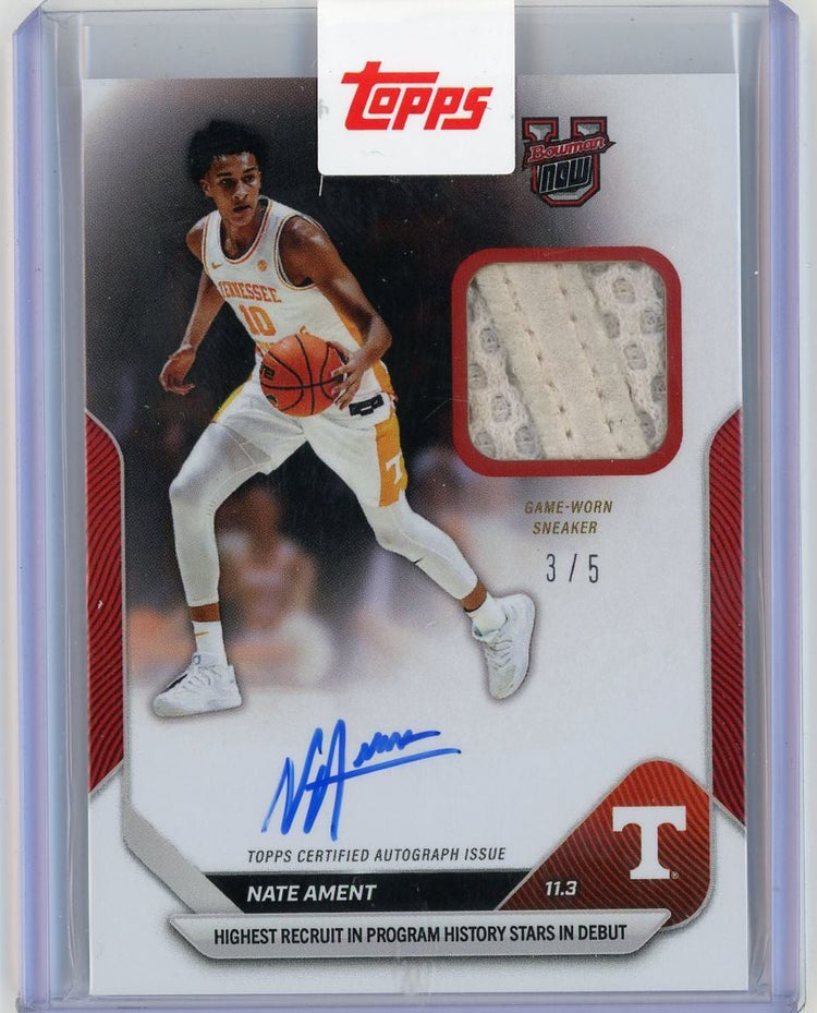 2025 Topps Bowman U Now Nate Ament #3C Red Relic Auto /5 Highest Recruit in Program History Stars in Debut Tennessee Volunteers Rookie RC Basketball Card