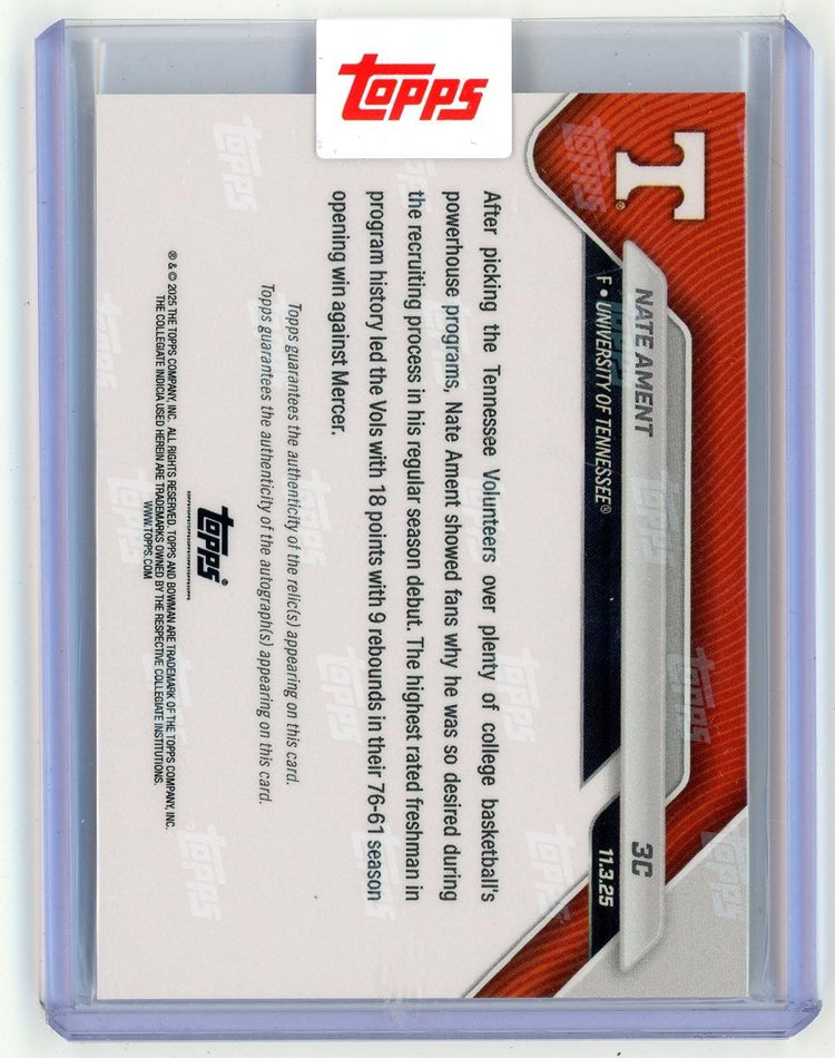 2025 Topps Bowman U Now Nate Ament #3C Red Relic Auto /5 Highest Recruit in Program History Stars in Debut Tennessee Volunteers Rookie RC Basketball Card