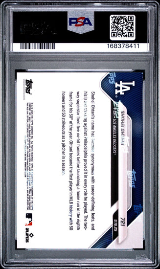 Graded 2025 Topps Now Shohei Ohtani #721 1st 50 K 50 HR Season Baseball Card PSA 10 Gem Mint