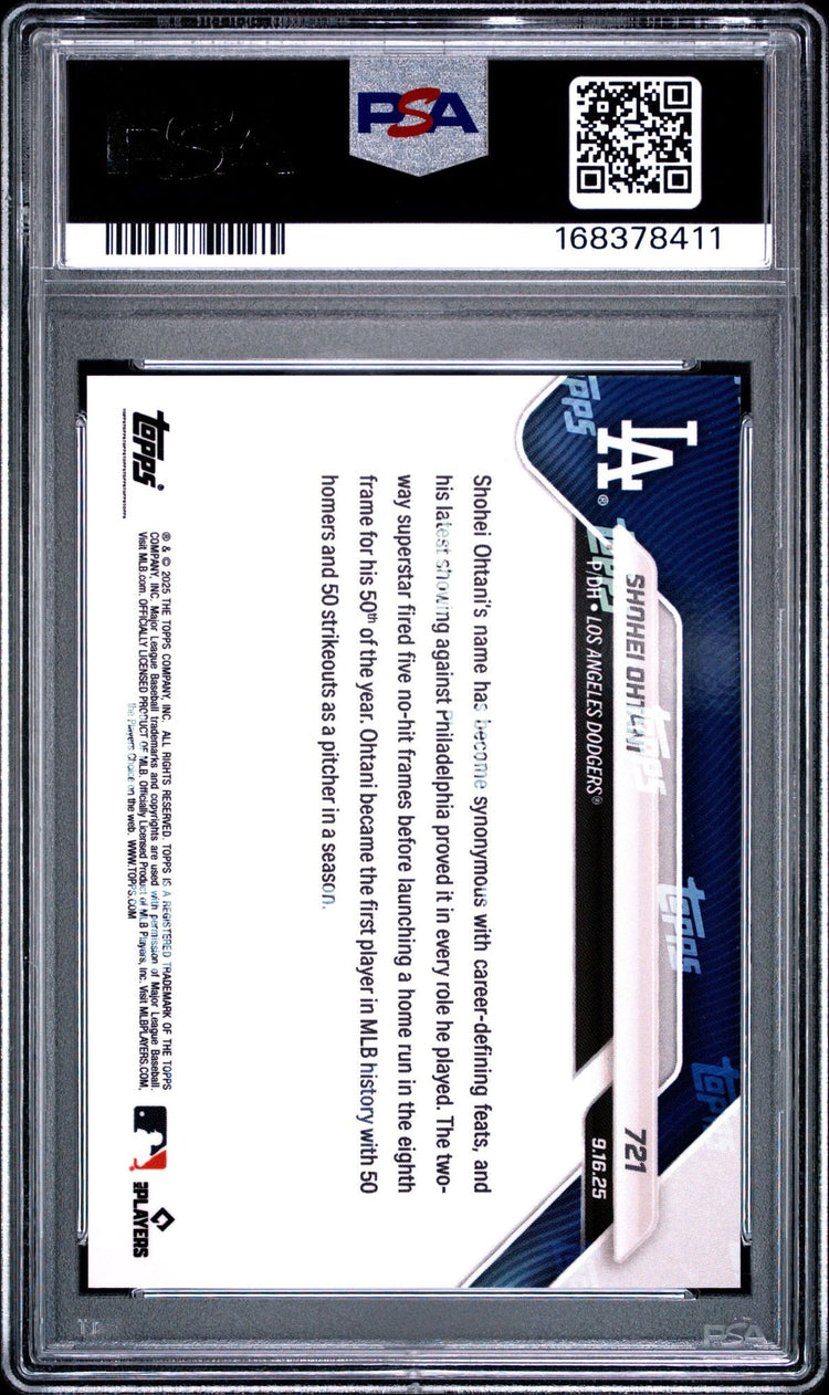 Graded 2025 Topps Now Shohei Ohtani #721 1st 50 K 50 HR Season Baseball Card PSA 10 Gem Mint
