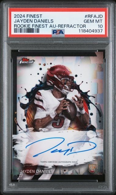 Graded 2024 Topps Finest Jayden Daniels #RFAJD Rookie Finest Auto Refractor Rookie RC Football Card PSA 10 Gem Mint