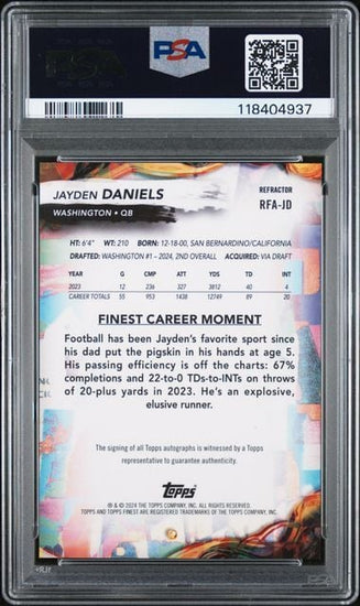 Graded 2024 Topps Finest Jayden Daniels #RFAJD Rookie Finest Auto Refractor Rookie RC Football Card PSA 10 Gem Mint