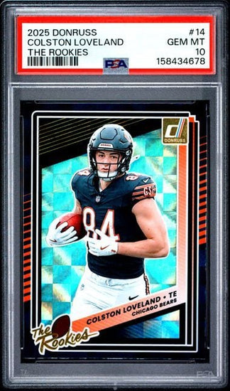 Graded 2025 Donruss Colston Loveland #14 The Rookies Rookie RC Football Card PSA 10 Gem Mint