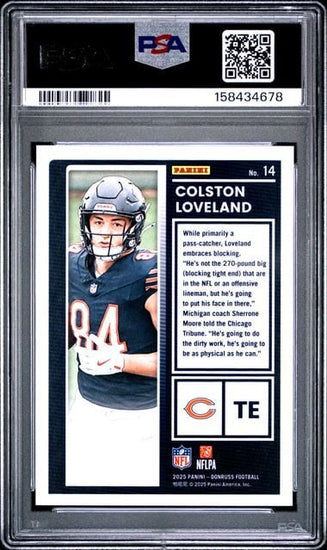 Graded 2025 Donruss Colston Loveland #14 The Rookies Rookie RC Football Card PSA 10 Gem Mint