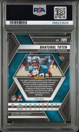 Graded 2025 Panini Mosaic Bhayshul Tuten #385 Green Rookie RC Football Card PSA 10 Gem Mint