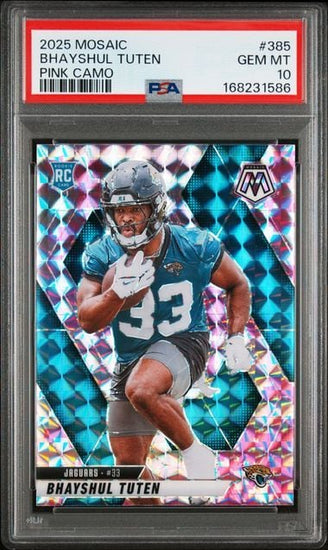 Graded 2025 Panini Mosaic Bhayshul Tuten #385 Pink Camo Rookie RC Football Card PSA 10 Gem Mint