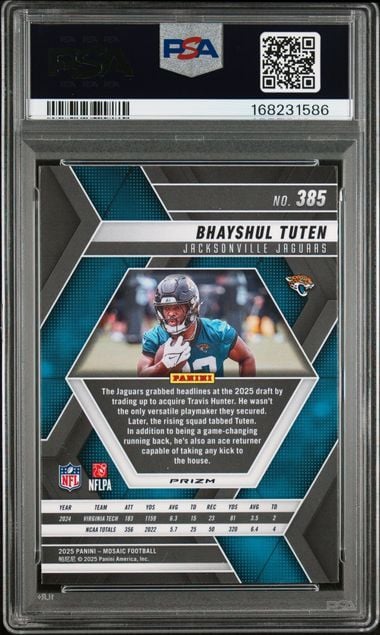 Graded 2025 Panini Mosaic Bhayshul Tuten #385 Pink Camo Rookie RC Football Card PSA 10 Gem Mint