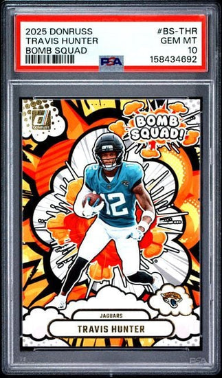 Graded 2025 Panini Donruss Travis Hunter #BSTHR Bomb Squad Rookie RC Football Card PSA 10 Gem Mint