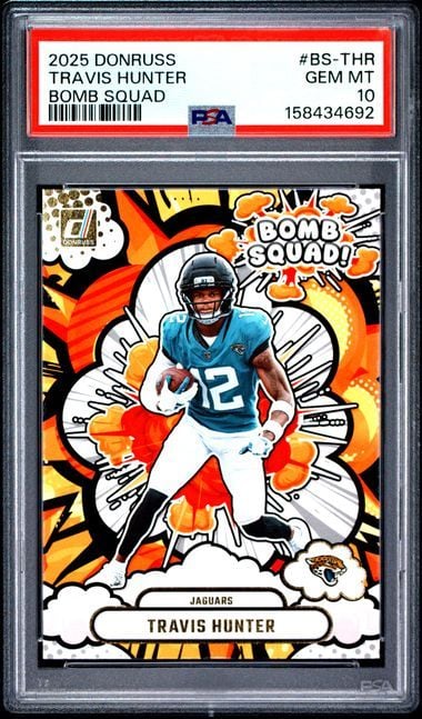 Graded 2025 Panini Donruss Travis Hunter #BSTHR Bomb Squad Rookie RC Football Card PSA 10 Gem Mint