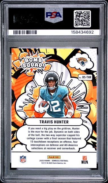 Graded 2025 Panini Donruss Travis Hunter #BSTHR Bomb Squad Rookie RC Football Card PSA 10 Gem Mint