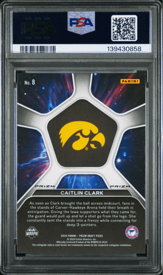Graded 2024 Panini Prizm Draft Picks Caitlin Clark #8 Deep Space Silver Prizm Rookie RC Basketball Card PSA 10 Gem Mint