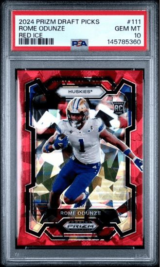 Graded 2024 Panini Prizm Draft Picks Rome Odunze #111 Red Ice Rookie RC Football Card PSA 10 Gem Mint