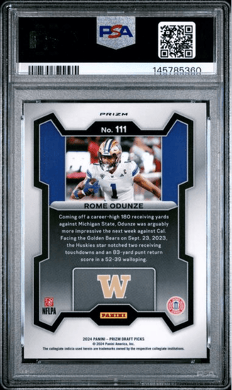 Graded 2024 Panini Prizm Draft Picks Rome Odunze #111 Red Ice Rookie RC Football Card PSA 10 Gem Mint
