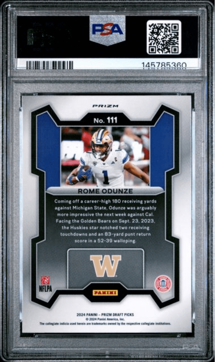 Graded 2024 Panini Prizm Draft Picks Rome Odunze #111 Red Ice Rookie RC Football Card PSA 10 Gem Mint