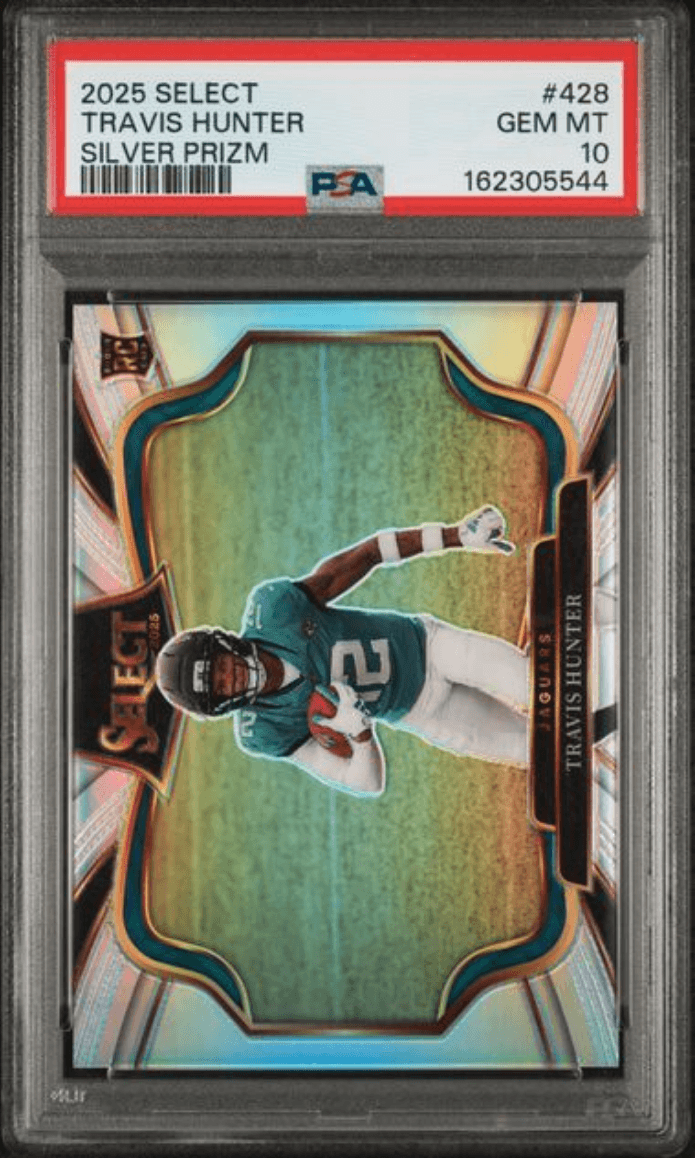 Graded 2025 Panini Select Travis Hunter #428 Silver Prizm Rookie RC Football Card PSA 10 Gem Mint