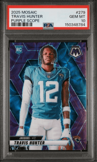 Graded 2025 Panini Mosaic Travis Hunter #279 Purple Scope Rookie RC Football Card PSA 10 Gem Mint