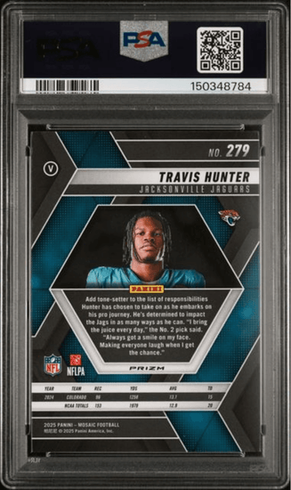 Graded 2025 Panini Mosaic Travis Hunter #279 Purple Scope Rookie RC Football Card PSA 10 Gem Mint