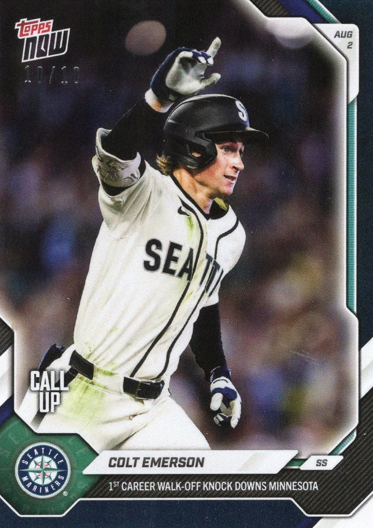 2026 Topps Now Colt Emerson #515 Black Foil /10 1st Career Walk Off Knocks Down Minnesota Seattle Mariners Rookie RC Baseball Card