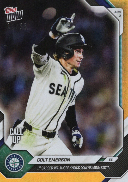 2026 Topps Now Colt Emerson #515 Orange Foil /25 1st Career Walk Off Knocks Down Minnesota Seattle Mariners Rookie RC Baseball Card